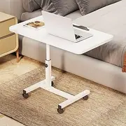 Hbluefat Mobile Laptop Lap Desk, Adjustable Overbed Bedside Flip Table with Wheels, Portable Standing Bed Desk, Rolling Workstation Desks Cart for Home Office (White)