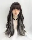 Long Wavy Wig for Women Synthetic Curly Wig with Bangs Fibre Cosplay Wig for ...
