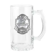 18th Badge Beer/Cider Glass Drinking Stein Drink Mug Birthday Gift Clear 450ml