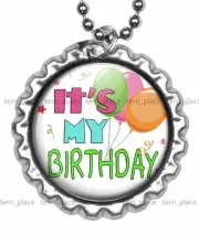 It's My Birthday Balloons Girls Boys Kids Bottle Cap Necklace with 24" Chain