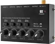 4 channel Line Stereo Mixer, Ultra Low Noise Portable Mini Audio Mixer for DJ, Club, Studio (Ailgely01kfyp56ev-US)