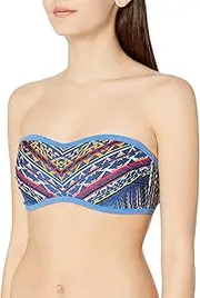 [Jessica Simpson] Womens SSDU17367 Dusty Road Denim-Inspired Braid Back Bandeau Bikini Top Bikini Top - Blue