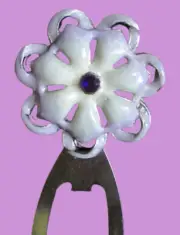 3D Metal Flower w/Inlay & Stone Bookmark Book Holder Etched Silver/Purple 3 1/4"