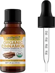 Premium Organic Cinnamon Bark Essential Oil – 100% Pure – All Natural - 15mL - USDA Certified – Therapeutic Grade – Undiluted – Best for Aromatherapy Diffusers. WIth Glass Dropper