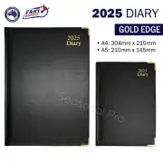 2025 Diary Gold Edge A4 A5 Week To View / Day To View Black Office Planner AU