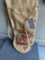 Set 2 NORDSTROM RACK Christmas Burlap Wine Bag Don’t Judge Santa Gift Drawstring