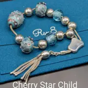 Rsn8 Individually Hand Blown Duck Egg Blue Worry Beads In Sterling 950 silver