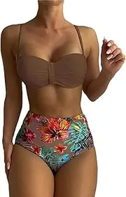 [BISHUIPO] Womens Bikini Sets High Waisted Two Piece Swimsuits Floral Print Swimwear Swimsuits Swimming Lessons