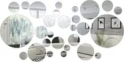 32 Pcs Acrylic Mirror Wall Stickers, Removable Wall Decal Mirror Set, Bathroom Wall Sticker Art, for DIY Circle Ceiling Mirrors for Bedroom, Home, Living Room, Sofa TV Background Decor