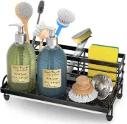 Cisily Large Kitchen Sink Caddy Organizer, Rustproof Non-Slip Black, Black