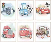 BigWig Prints Cars Poster Set - Cars Room Decor for Boys And Girls, Lightning Mcqueen Room Decor, Wall Art for Kids Bedroom, Sheriff Guido Lightning McQueen Mack Red Mater - 6 Pack (8x10”) Unframed