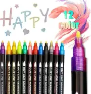 12 Colors Glitter Marking Pen Set, Super Squiggles Outline Marker with Medium Ti