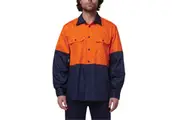 Hard Yakka Mens Hi-vis Vented Cotton Work Shirt Y07950 - Orange/Navy