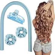 WINOK Heatless Curling Rod Headband, DIY Heatless Curling, No Heat Curls Silk Ribbon Hair Rollers Sleeping Soft Headband Wave Hair Curlers DIY Hair Styling Tools for Long Medium Hair (Blue)