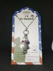 NEW JILZARAH Clay Beads I LOVE MY SOLDIER Pendant Necklace KEY LOCK CHARMS