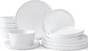 [UMINEUX] Ceramic Dinnerware Set for 4, 12-Piece Plates and Bowls Set for Kitchen and Dining, Modern Dishes Set, Dishwasher & Microwave Safe, White
