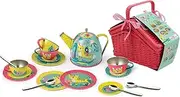 Kaper Kidz TIGER TIN TEA SET in Pink Picnic Basket 18-Piece Set: Perfect Pretend Play Tea Party Fun!