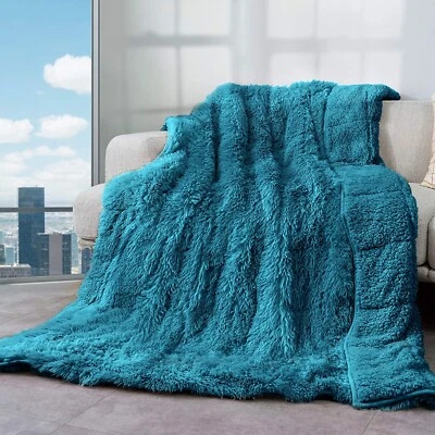 Shaggy Faux Fur Reversible Sherpa Weighted Blanket 20Lbs, 60 x 80 inches Full/Qu