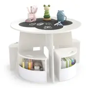 Costway 5PCS Table & Chair Set Activity Play Desk w/4 Toy Storage Stools & Blackboard Study Furniture