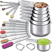 Set of 20 Stainless Steel Measuring Cups & Spoons for Cooking Baking Ingredients