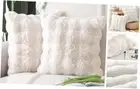 Pack of 2 Thick Plush Wool Throw Pillow Covers 18x18 Inch Cream Soft