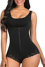 [SHAPERX] Women Shapewear Fajas Colombianas Body Shaper Lace Zipper Open Bust Bodysuit