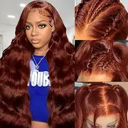 Uveous Reddish Brown Lace Front Wig Human Hair 13x6 Body Wave 180% Density 33# Pre Drawn with Baby Hair for Women No Glue