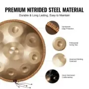 22" D Minor Steel Handpan Drum with Mallets - 9 Notes, 5 kg, Golden