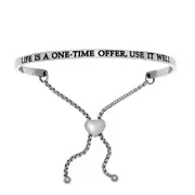 Intuitions Stainless Steel LIFE IS A ONE-TIME OFFER, USE IT WELL Diamond Accent Adjustable Bracelet
