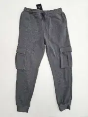 Blue Ice: Heather Charcoal Cargo Fleece Sweatpants Ribbed Cuff Medium NWT $60