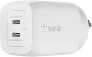Belkin 65W Dual USB Type C Wall Charger, Fast Charging Power Delivery 3.0 with GaN Technology for iPhone 15 14 13 Pro, Pro Max, Mini, iPad Pro 12.9,MacBook, Galaxy S24, Plus, Ultra & More - White