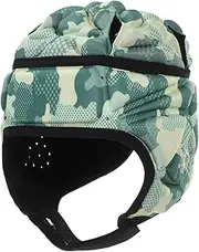 Happyyami Protective Rugby Helmet for Kids Youth Adult Eva Foam Polyester Football Helmet Chain Strap Shield Scrum Cap Adjustable Camouflage Green