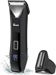 2-in-1 Manscape Trimmer for Men,Body & Groin Hair Trimmers for Men,Bikini Trimmer Women- Wet/Dry Electric Razors for Smooth No-Nick Shaving,IPX7 Waterproof Ball Shaver,LED Display,Black