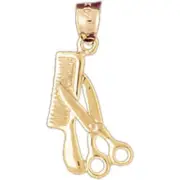 3D Hairdresser's Scissors and Comb Charm Pendant 14k Gold
