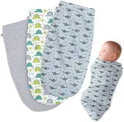 [HH Henry Hunter] (Dinosaur Shark Light Heather) - Henry Hunter Baby Swaddle Cocoon Sack The Simple Swaddle Soft Stretchy Comfortable Cotton Receiving Blanket for Infants & Newborns 0-3 Months