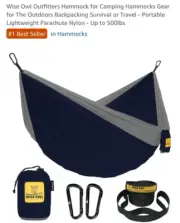 Wise Owl Outfitters Camping Hammock - Single - Navy Blue - NEW