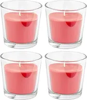 Set of 4 BLODBOK Strawberry Scented Summer Jar Candles, Bright Pink, Indoor/Outdoor, 20 Hours Burn Time Each