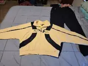 VINTAGE Jamie Sadock Two Piece Set Sz Large NWT Yellow/Black Trim Jkt/Blk Pant