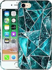 SuzaCase Back Case for iPhone 7/8 /SE 2 2020 / SE 3 2022 - Stylish Marble Teal Geometric Pattern Design Printed Cute, Sleek Durable Hardshell Protective Case/Cover for iPhone 7/8 /SE 2 / SE 3