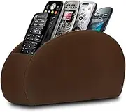 FACAICAI Remote Control Holder with 5 Compartments,Pu Leather Office Organization Storage Caddy Box for Tv Remote,Heater Controllers,Media Player,Office Supplies,Makeup Brush (Brown)
