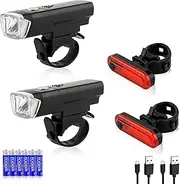 KunHe 4 Pack Bike Light Set Super Bright Bicycle Lights AAA Battery Powered
