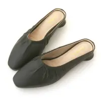 在飛比找momo購物網優惠-【amai】甜美抓皺小方頭低跟穆勒鞋 平底鞋 低跟鞋 穆勒鞋