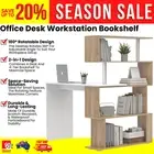 Home Office Desk Computer Desk Workstation Rotatable Bookshelf Storage Shelves
