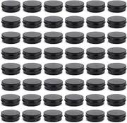 Foraineam 48 Pack 2 oz Round Lip Balm Tin Cans - Aluminum Cosmetic Sample Containers with Screw Lid - Matte Black Metal Empty Tins Storage Travel Tin Jars