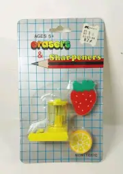 Erasers & Sharpeners Set Kitchen Blender With Fruit Vintage Kmart Novelty NEW