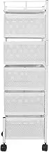 Rotating Storage Rack, Carbon Steel 3 Tier Organizer with Lockable Wheels, 360° Rotating Mesh Basket for Kitchen Bathroom (White 5 Tier)