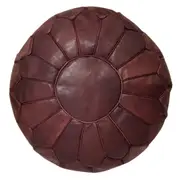 Mahogany Brown Piping Moroccan Leather Pouffe