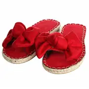 Catzon Women Flat Slippers Open Toe Bowknot Espadrilles Sandals-Red