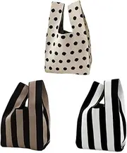 [NOIAFZY] 3Pcs Chic Striped Spot Knitted Handbag Multi-functional Casual Handbag Wristlet Bag Trendy Colorblock Crochet Bag Retro Crochet Bag for Women, Multi