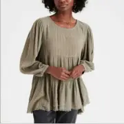 NWT American Eagle Olive Green Open Back Babydoll Top Size Large